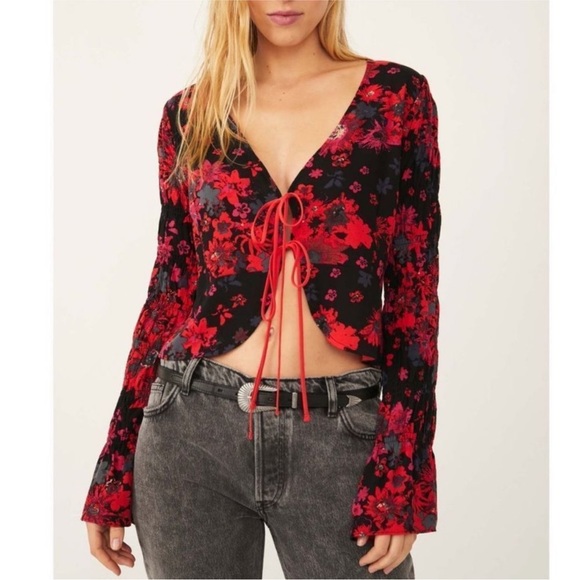 Free People Venice Tie Front Floral Boho Cardigan Top - Picture 9 of 12